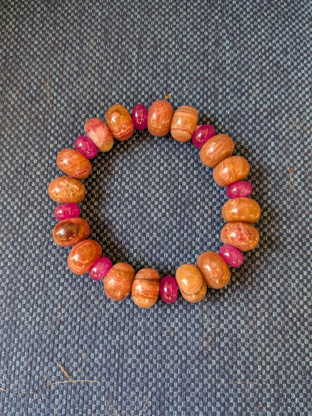 Handmade Rhodochrosite and Pink Jade Beaded Stretch Bracelet